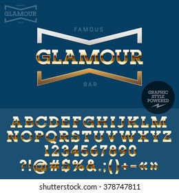 Emblema dorado para una tienda de lujo. Conjunto vectorial de letras, números y símbolos.