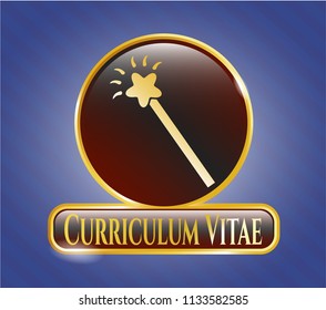  Golden emblem with magic stick icon and Curriculum Vitae text inside
