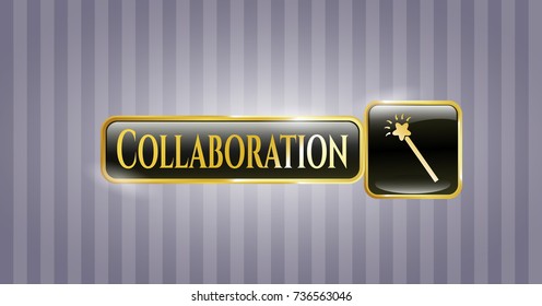  Golden emblem with magic stick icon and Collaboration text inside