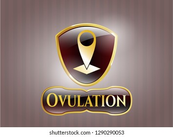  Golden emblem with map pointer icon and Ovulation text inside