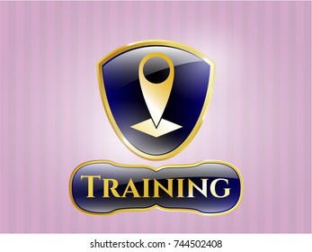  Golden emblem with map pointer icon and Training text inside