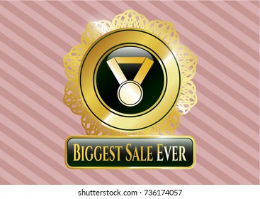  Golden emblem with medal icon and Biggest Sale Ever text inside