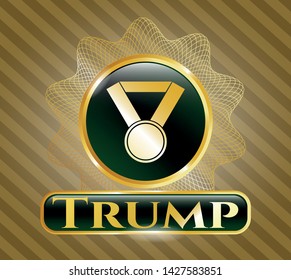  Golden emblem with medal icon and Trump text inside