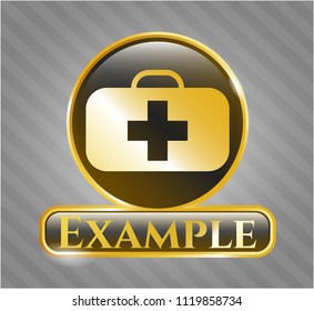  Golden emblem with medical briefcase icon and Example text inside