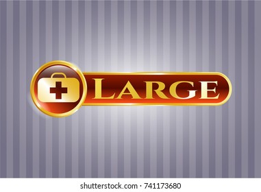  Golden emblem with medical briefcase icon and Large text inside