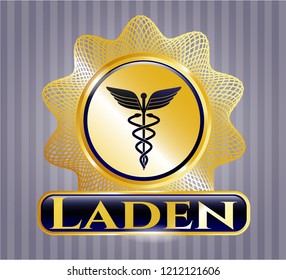  Golden emblem with medicine icon and Laden text inside