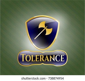  Golden emblem with medieval axe icon and Tolerance text inside