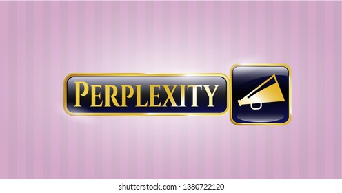  Golden emblem with megaphone icon and Perplexity text inside