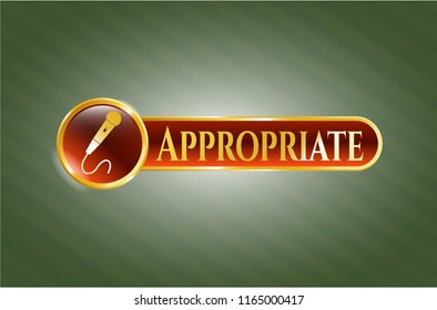  Golden emblem with microphone icon and Appropriate text inside