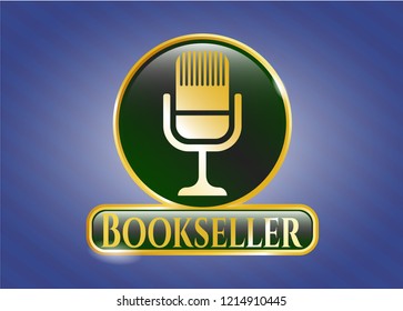  Golden emblem with microphone icon and Bookseller text inside