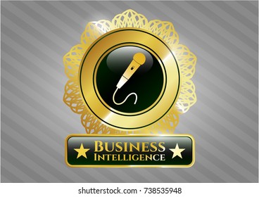  Golden emblem with microphone icon and Business Intelligence text inside