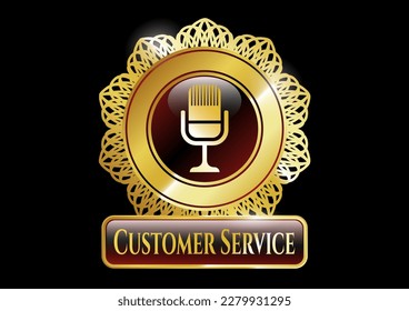 Golden emblem with microphone icon and Customer Service text inside