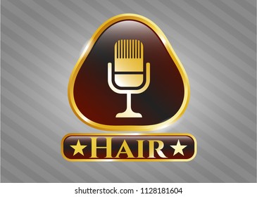  Golden emblem with microphone icon and Hair text inside