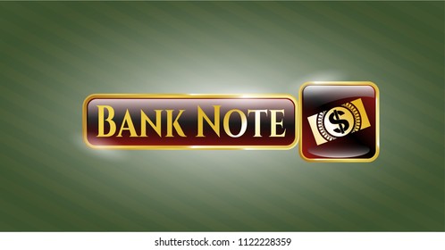  Golden emblem with money, dollar bill icon and Bank Note text inside