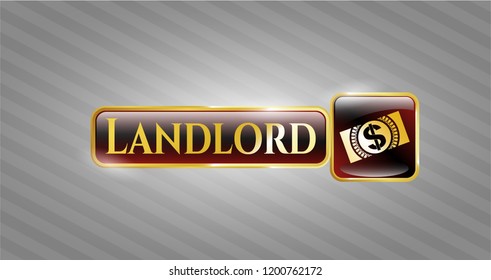  Golden emblem with money, dollar bill icon and Landlord text inside