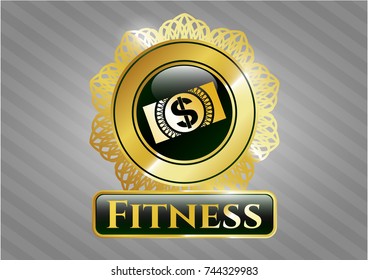  Golden emblem with money, dollar bill icon and Fitness text inside