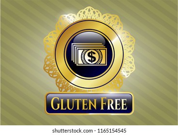  Golden emblem with money icon and Gluten Free text inside