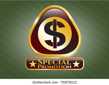  Golden emblem with money icon and Special Promotion text inside