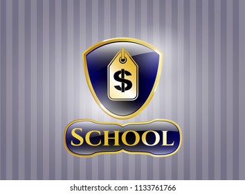  Golden emblem with money tag icon and School text inside