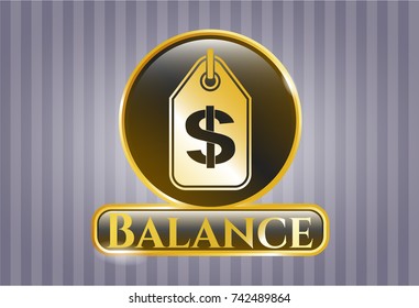  Golden emblem with money tag icon and Balance text inside