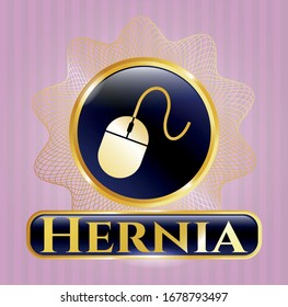  Símbolo dorado con icono del ratón y texto de Hernia dentro