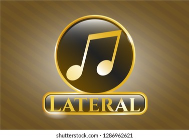  Golden emblem with musical note icon and Lateral text inside