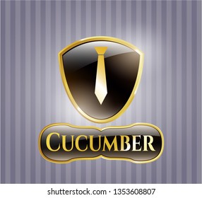  Golden emblem with necktie icon and Cucumber text inside
