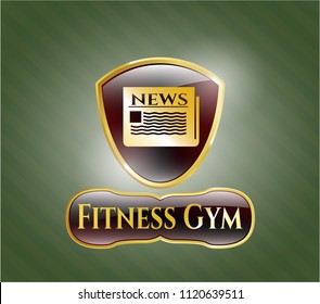  Golden emblem with newspaper icon and Fitness Gym text inside