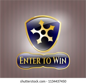  Golden emblem with ninja star icon and Enter to Win text inside