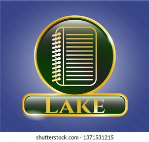  Golden emblem with note book icon and Lake text inside