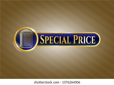  Golden emblem with note book icon and Special Price text inside