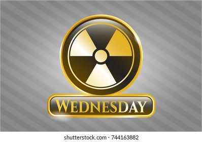  Golden emblem with nuclear, radioactive icon and Wednesday text inside