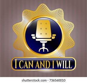  Golden emblem with office chair icon and I can and i will text inside