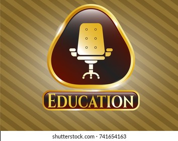  Golden emblem with office chair icon and Education text inside