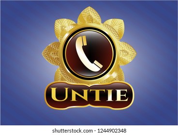  Golden emblem with old phone icon and Untie text inside