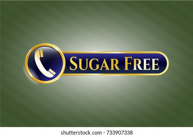  Golden emblem with old phone icon and Sugar Free text inside