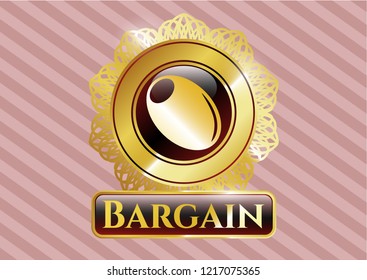  Golden emblem with olive icon and Bargain text inside