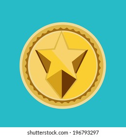 golden emblem with one star flat icon vector 
