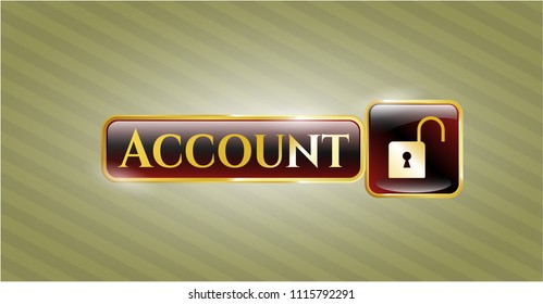  Golden emblem with open lock icon and Account text inside