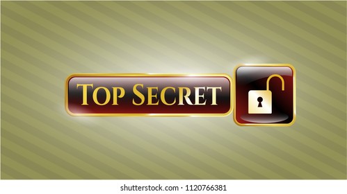  Golden emblem with open lock icon and Top Secret text inside