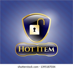  Golden emblem with open lock icon and Hot Item text inside