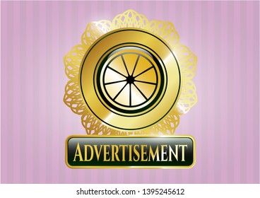  Golden emblem with orange icon and Advertisement text inside