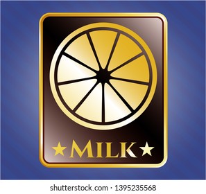  Golden emblem with orange icon and Milk text inside