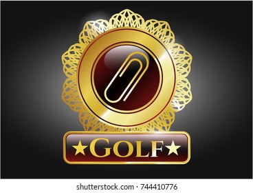  Golden emblem with paper clip icon and Golf text inside
