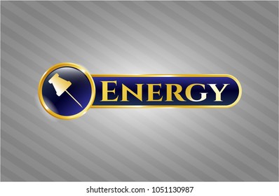  Golden emblem with paper pin icon and Energy text inside