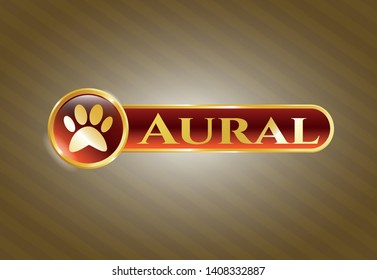  Golden emblem with paw icon and Aural text inside