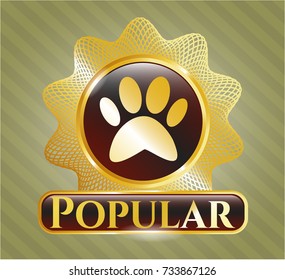  Golden emblem with paw icon and Popular text inside