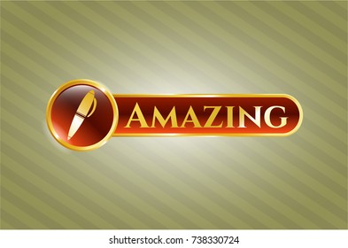  Golden emblem with pen icon and Amazing text inside