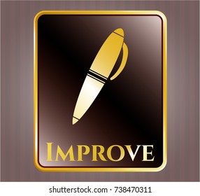  Golden emblem with pen icon and Improve text inside