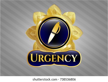  Golden emblem with pen icon and Urgency text inside